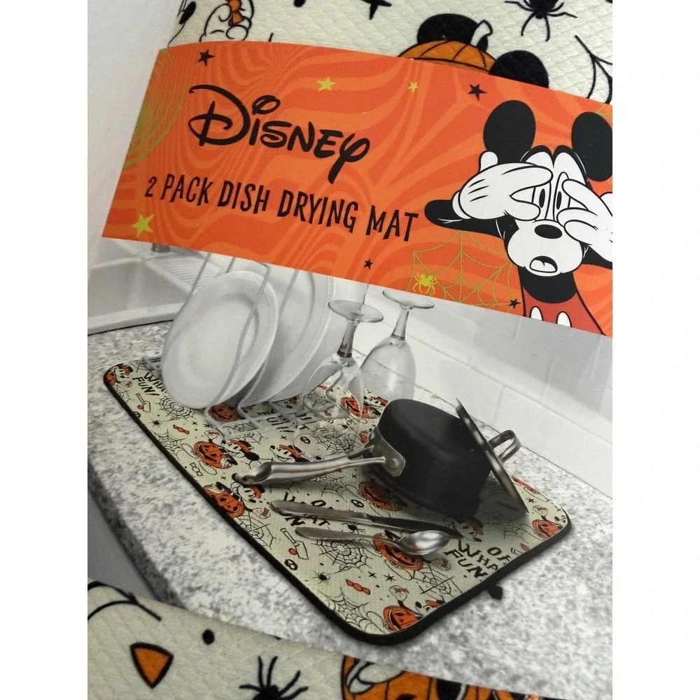 Disney Mickey Mouse Halloween Dish Drying Mat 2 Pack Pumpkin Spooky Kitchen New